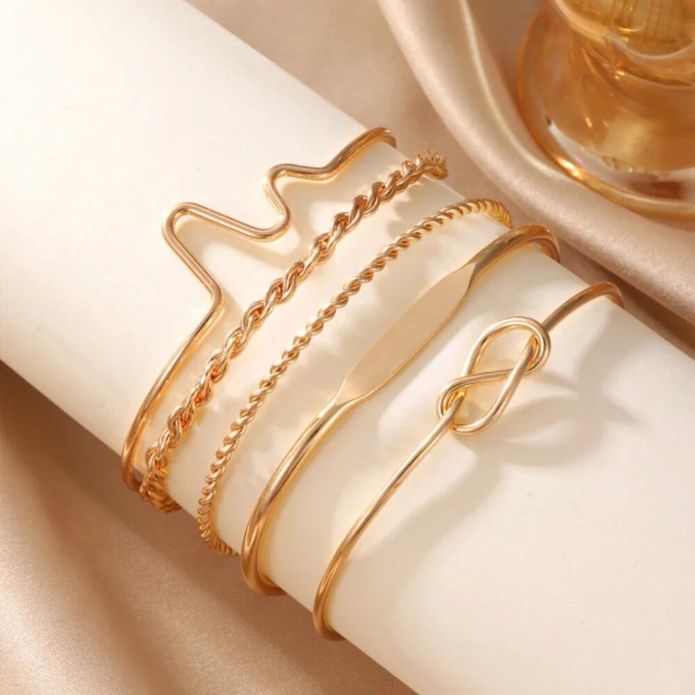 NEW Minimalist Set of Five Luxe Gold Cuff Bracelets